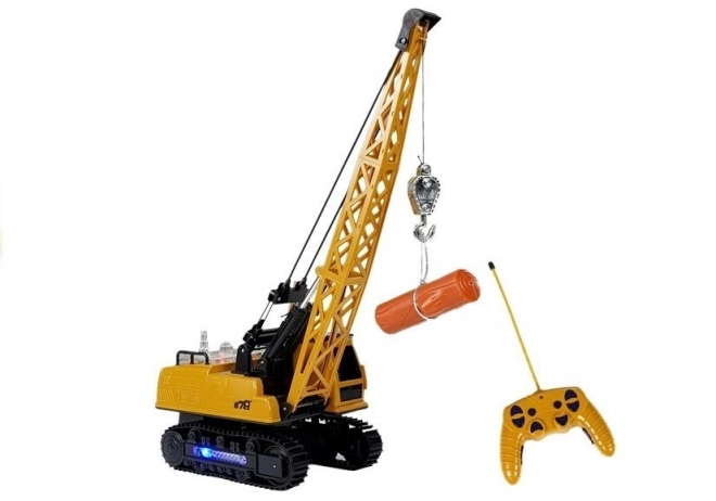 Remote Controlled Construction Crane with Movable Arm and Lights - Yellow