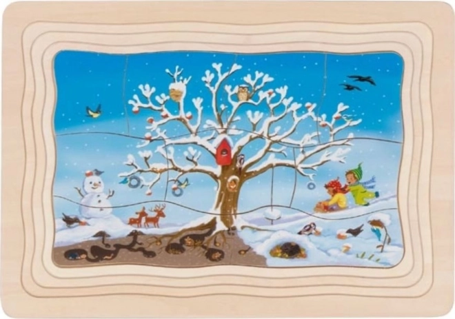 Multilayer Puzzle of Apple Tree in Different Seasons