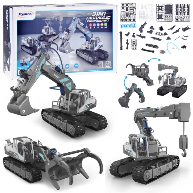 3-in-1 Build Construction Machines Set with Hydraulic Power