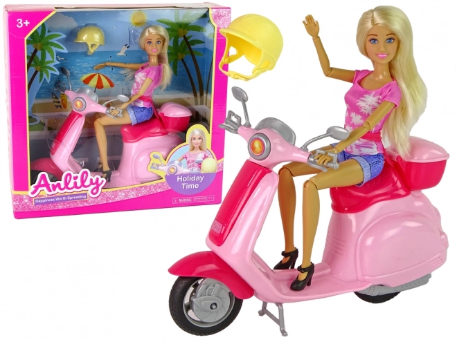 Doll with Pink Scooter and Helmet