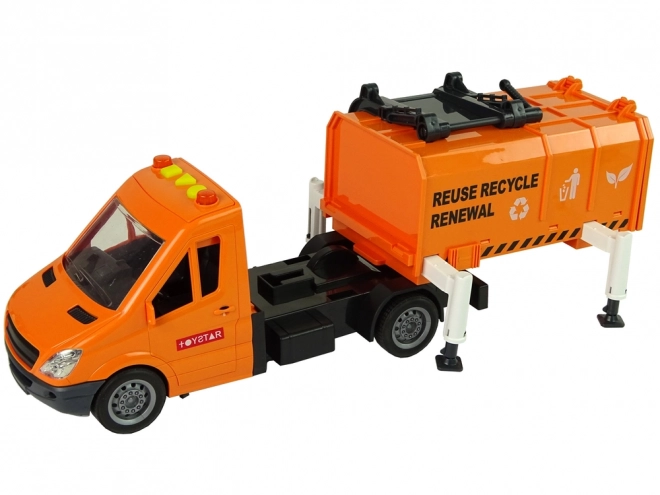 Orange Friction-Powered Garbage Truck with Sound Effects