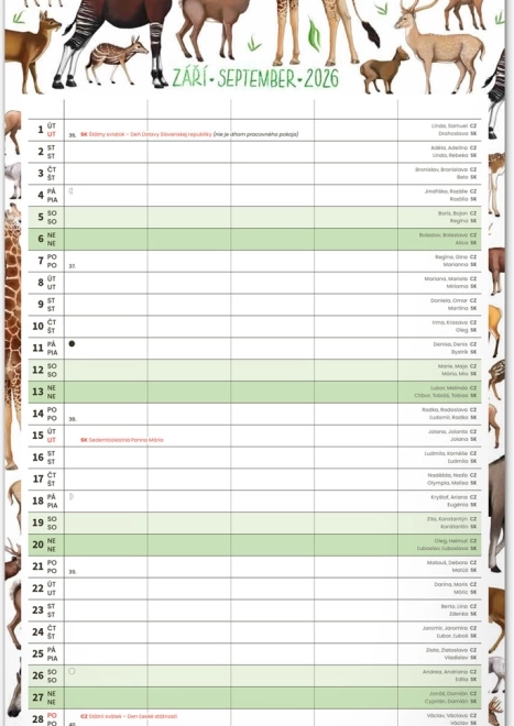 Wall Calendar Family Planner 2026 with Animalium Illustrations