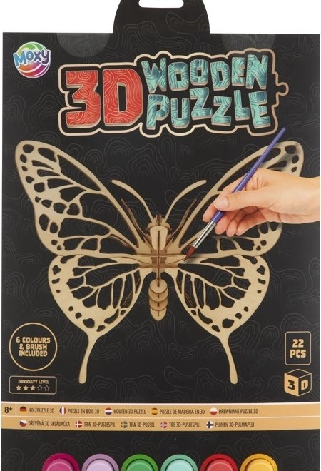 MOXY puzzle 3D in legno da colorare farfalla