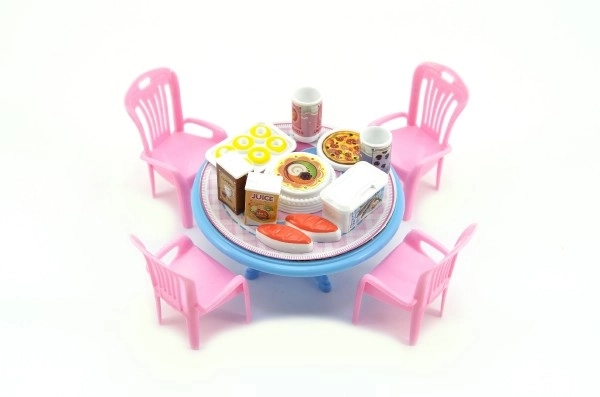 Furniture For Dolls - Table And Chairs With Accessories