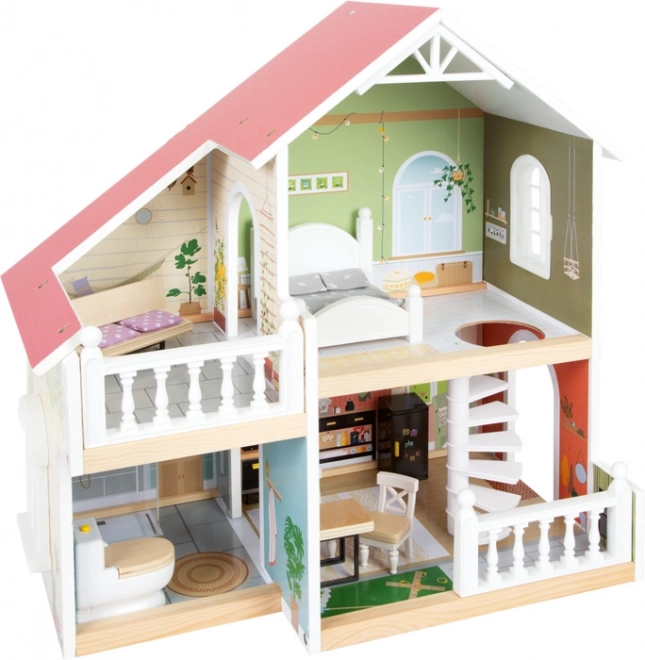 Wooden Dollhouse with Terrace