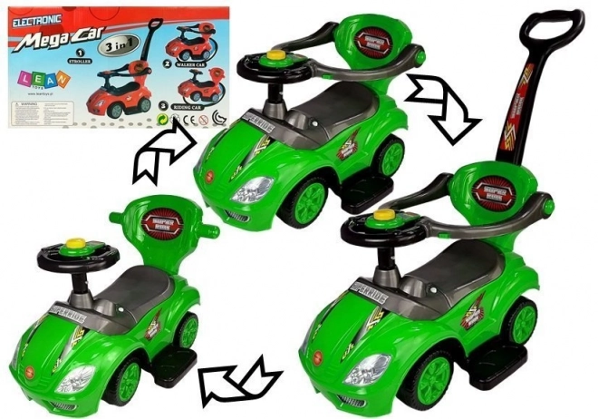 Mega Car 3-in-1 Ride-On with Pusher - Green