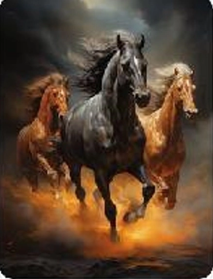 Diamond Mosaic of Three Galloping Horses