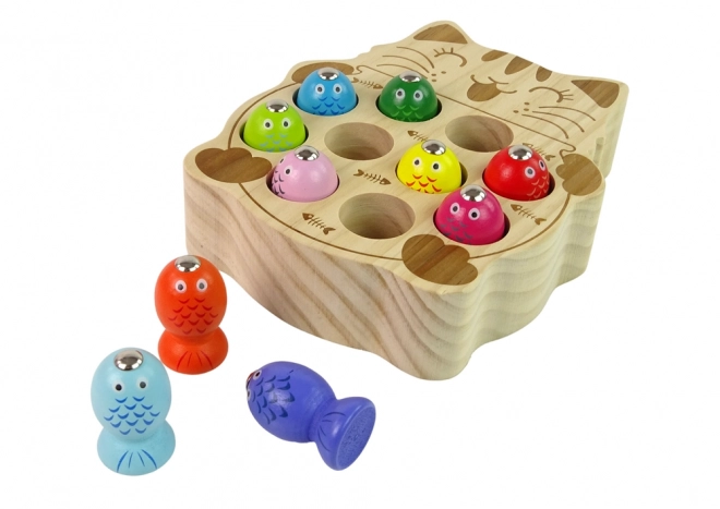 Wooden Fishing Game with Cat and 2 Rods