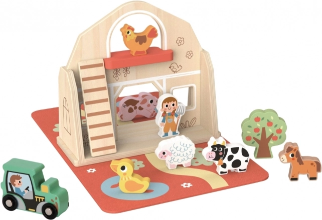Tooky Toy Dřevěná skládací farma s figurkami zvířátek