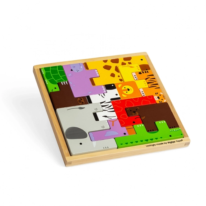 Bigjigs Toys Wooden Safari Animal Puzzle Blocks