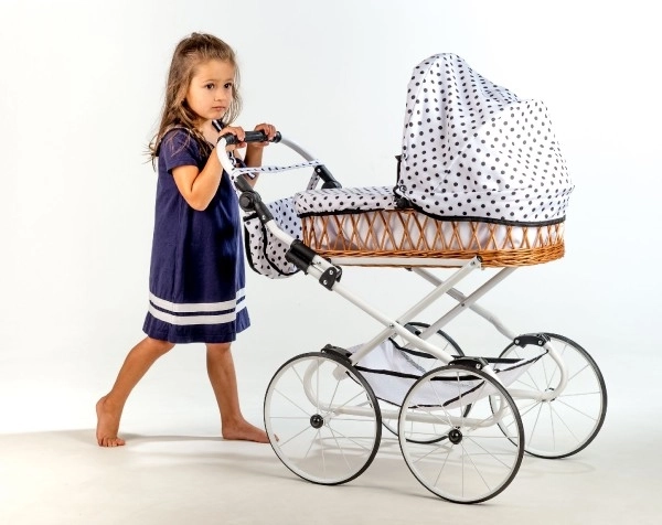 Retro Doll Pram with Adjustable Handle