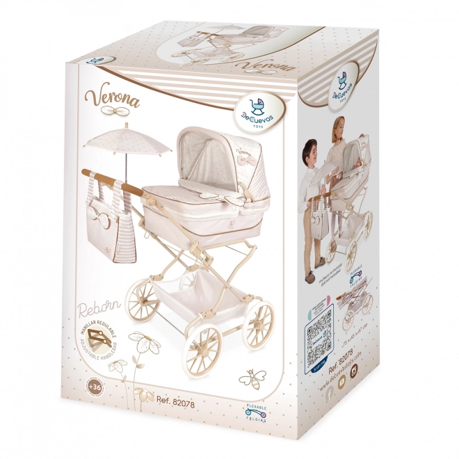 Inklapbare kinderwagen voor poppen Reborn met parasol en accessoires Verona