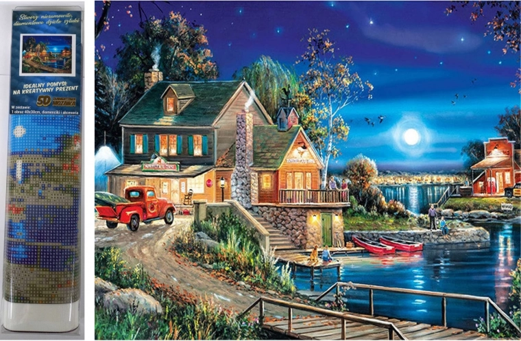 Diamantmalerei Haus am See 30 × 40 cm