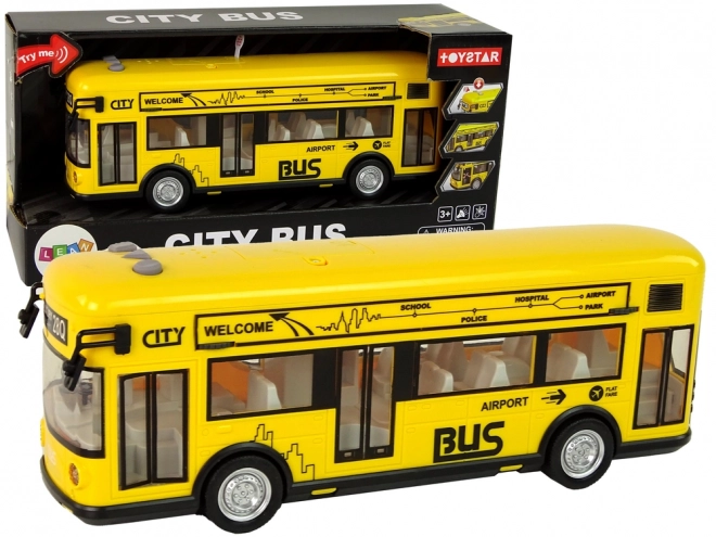 Yellow City Bus Toy with Friction Drive