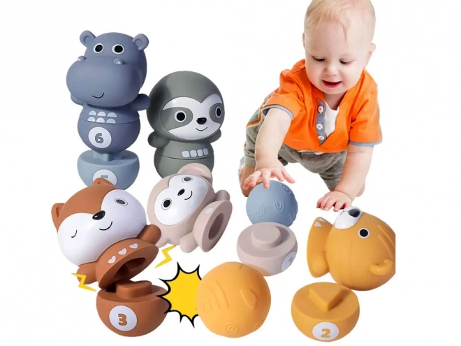 Rubber Zoo Animal Bowling Set