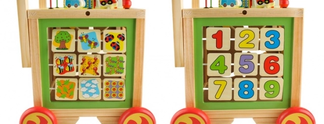 Wooden Push Walker and Educational Cube for Kids