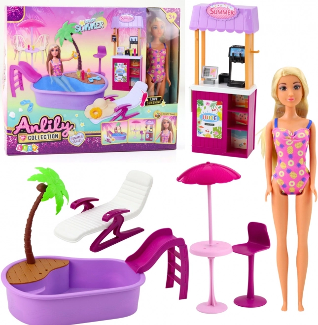 ANLILY Doll at the Beach with Pool and Drink Stand