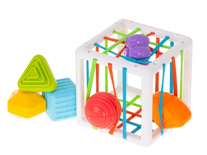 Elastic shape sorting cube toy