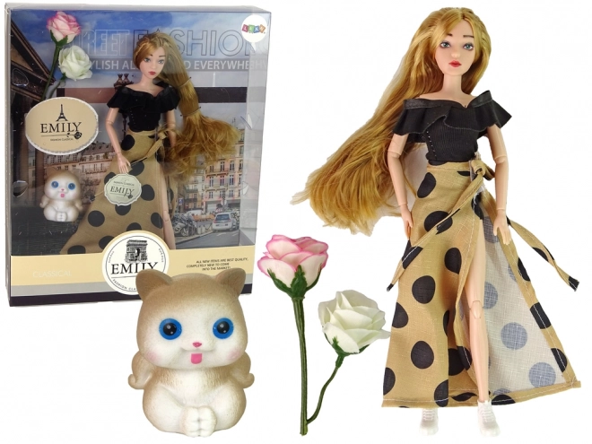 Doll Emily with Kitten and Roses Long Hair