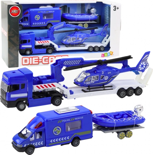 Rescue Vehicle Set with Blue Police Helicopter