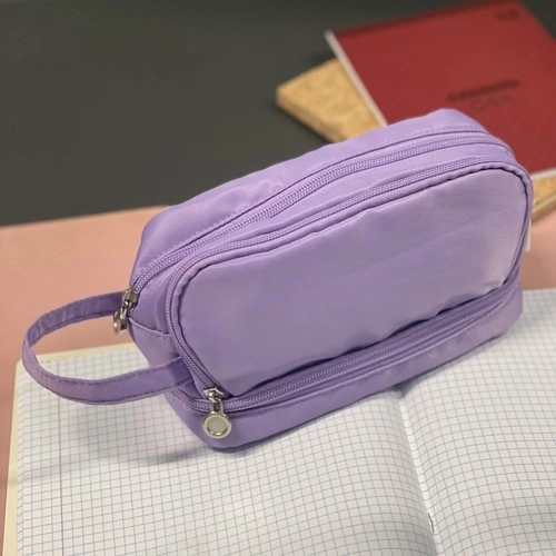 Large Purple School Pencil Case - Foldable with Three Compartments