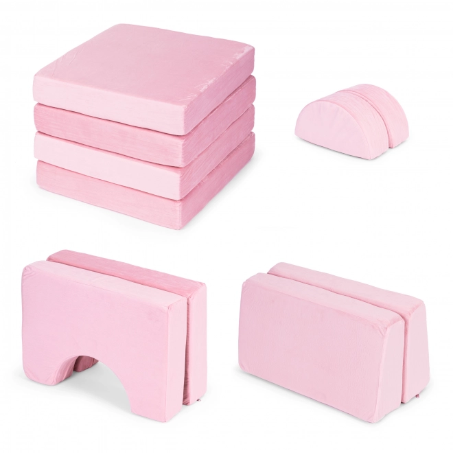 Large Modular Foldable Children's Sofa with 10 Pillows - Pink