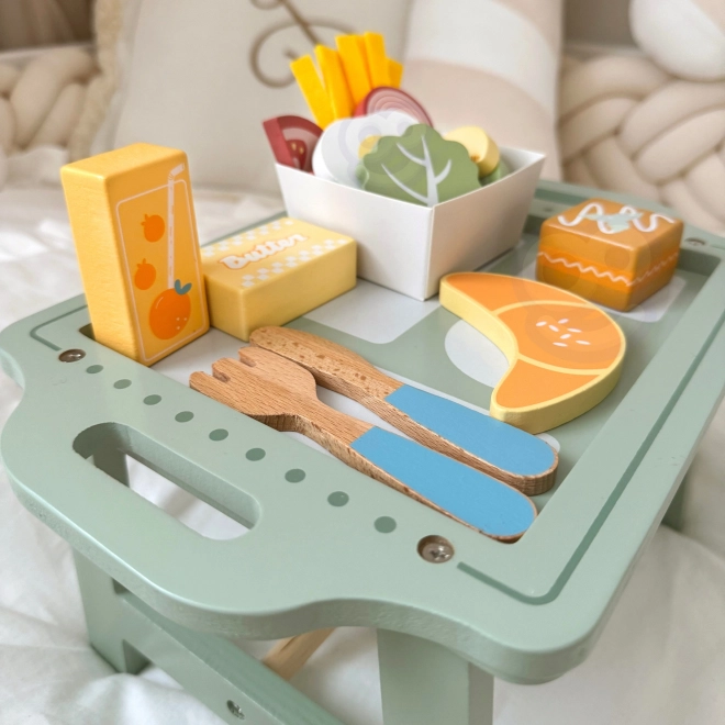 Set Colazione Woopie Green con Vassoio e Accessori in Legno Pastello