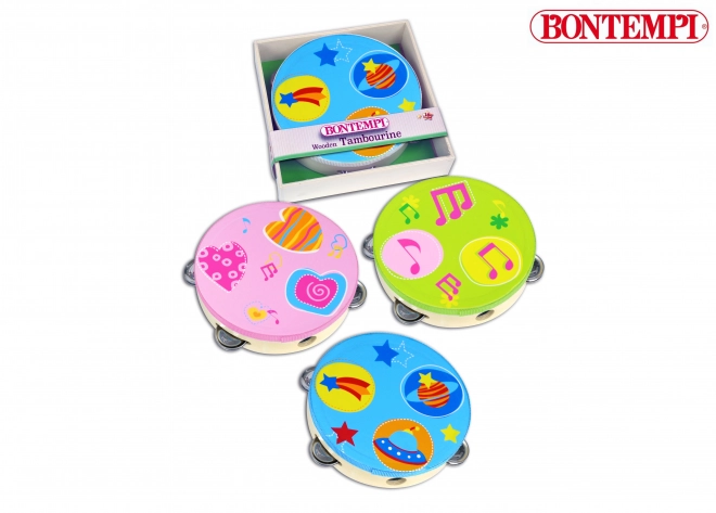 Bontempi Wooden Tambourine 18 x 18 x 4.5 cm assorted