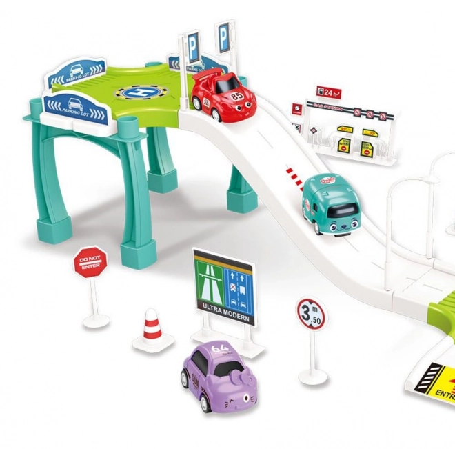 Woopie Parking Garage Playset with Gas Station and Traffic Signs