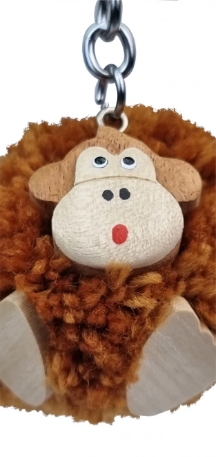 Wooden Pom Pom Monkey Keychain