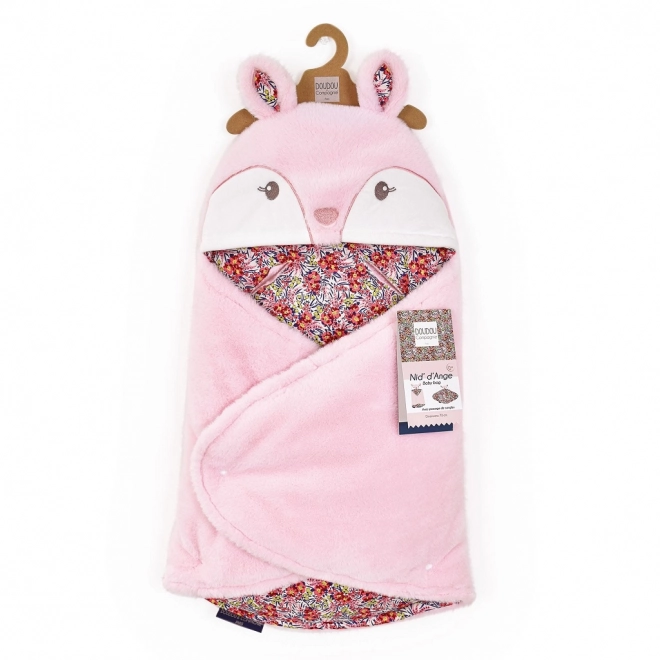 Doudou Plush Pink Blanket With Hood