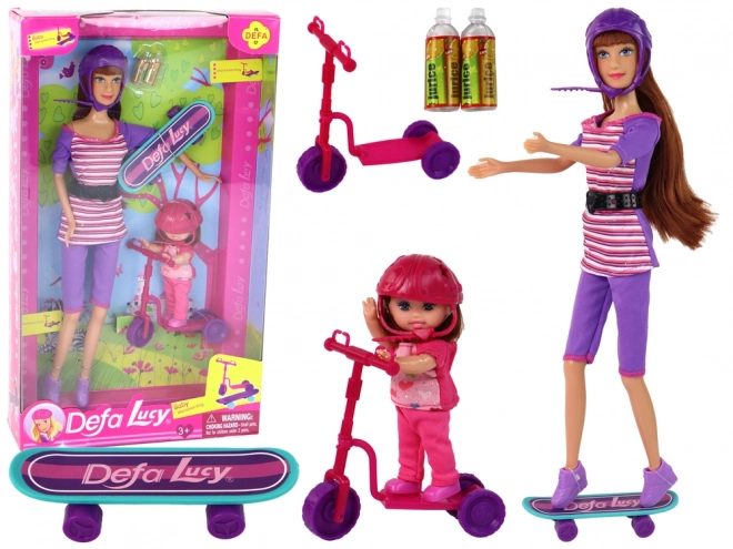 Lucy Dolls Set with Scooter and Skateboard