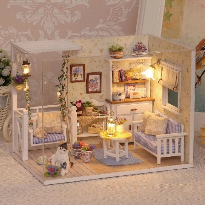 Wooden Dollhouse in Retro Style with Furniture