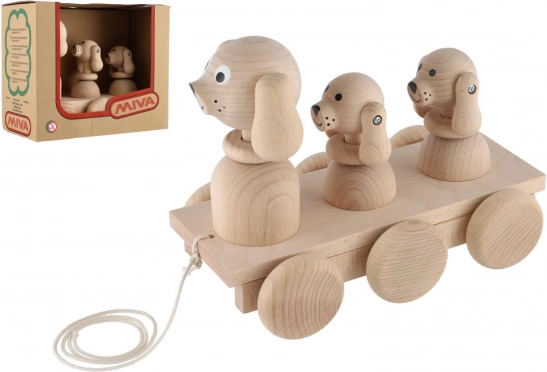 Pull-along wooden toy three dogs 22 cm