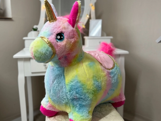 Inflatable Rainbow Unicorn Bouncer with Plush Cover and Pump