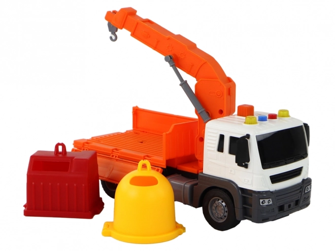 Orange Friction Powered Garbage Truck with Crane