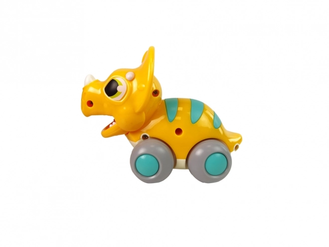 Yellow Triceratops Dinosaur Toy on Wheels