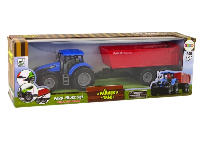 Blue Farm Tractor with Trailer