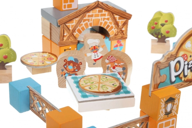 Cubika Pizzeria Wooden Building Set with Cardboard Accessories