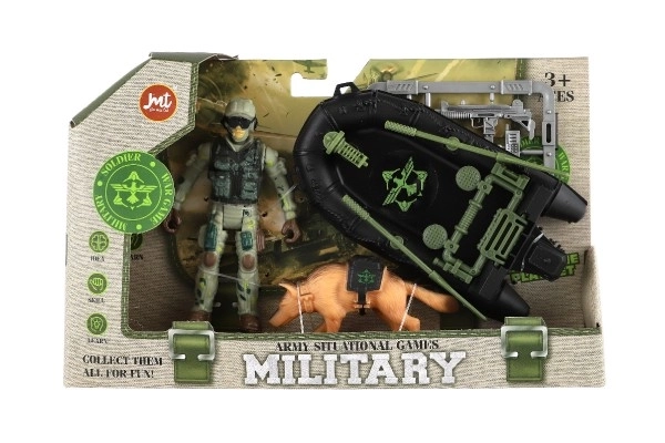 Military Adventure Playset with Boat, Soldier, and Dog