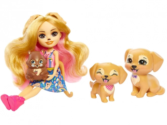 Enchantimals Doll with Golden Retriever Puppies and Squirrel