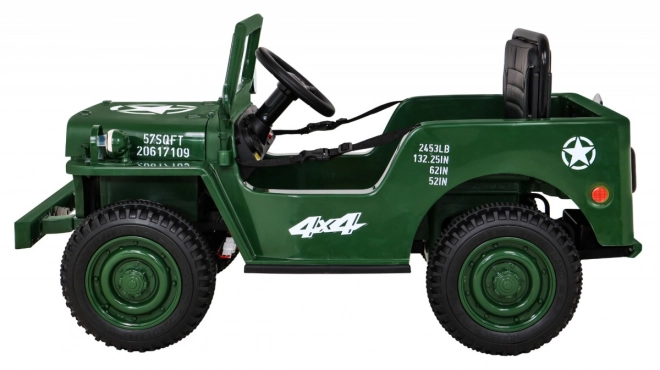 Retro military car for kids green + 4x4 drive + remote control + 2 luggage carriers + slow start + MP3 LED