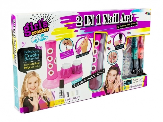 Nail Art Set with Glitter Dispenser and Colorful Stickers