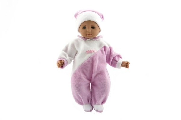 Adorable Cloth Body Baby Doll with Pink and White Overalls