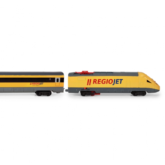 Yellow regiojet train with sound and light