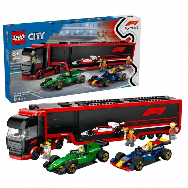 lego city f1 racing truck with rb20 and amr24 cars