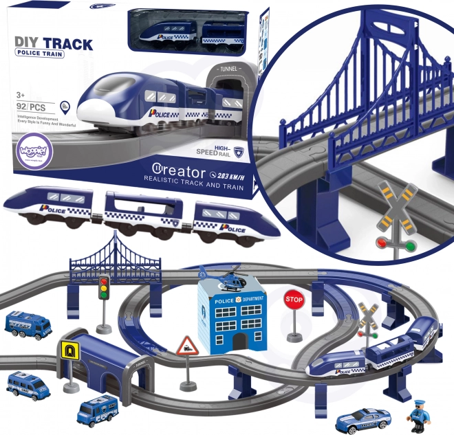 Electric Train Set with Police Cars and Helicopter