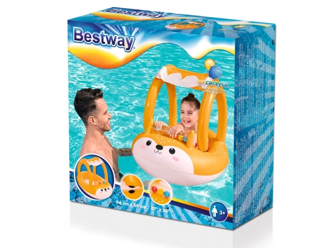 Inflatable Fox Boat for Kids 3+ with Canopy and Sensory Rattle