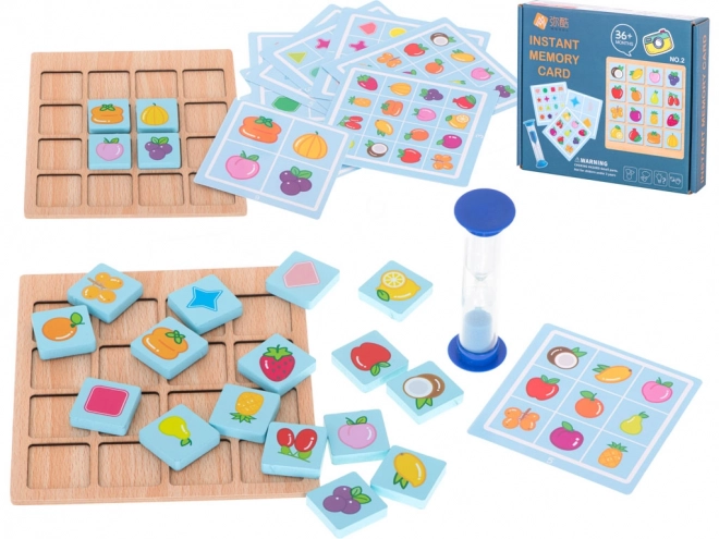 Wooden Memory Board Game with Fruits and Shapes