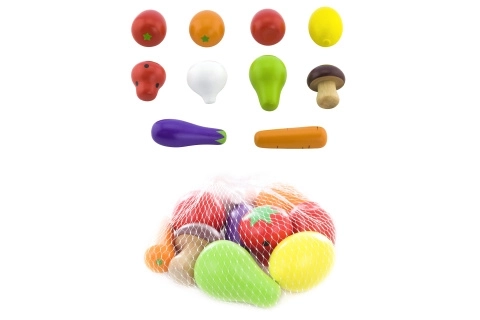 Wooden Fruits and Vegetables Set in Mesh Bag